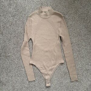 Women's Tan Long Sleeve Bodysuit